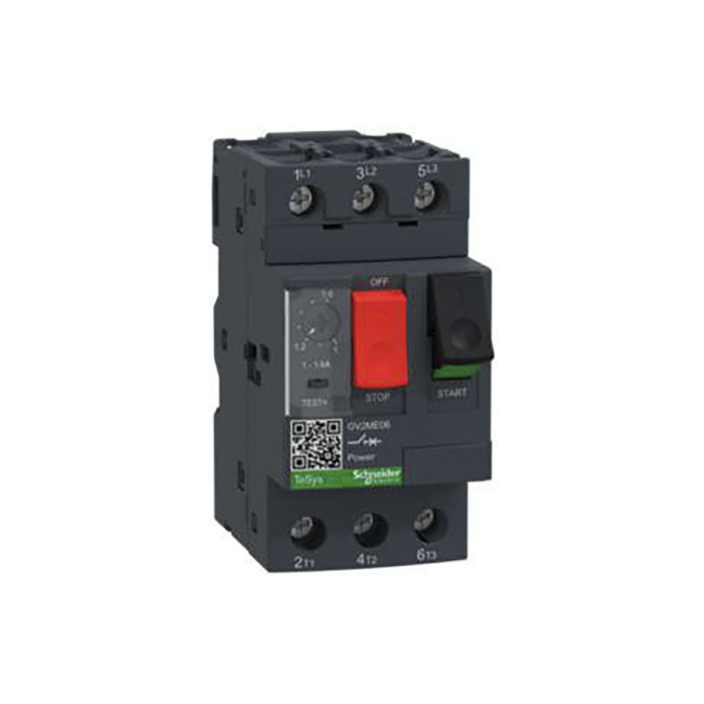 Schneider TeSys GV motorværn GV2ME04, termisk magnetisk, 0.4-0.63A 0.12-0.18kW@400V Icu100kA, trykknap