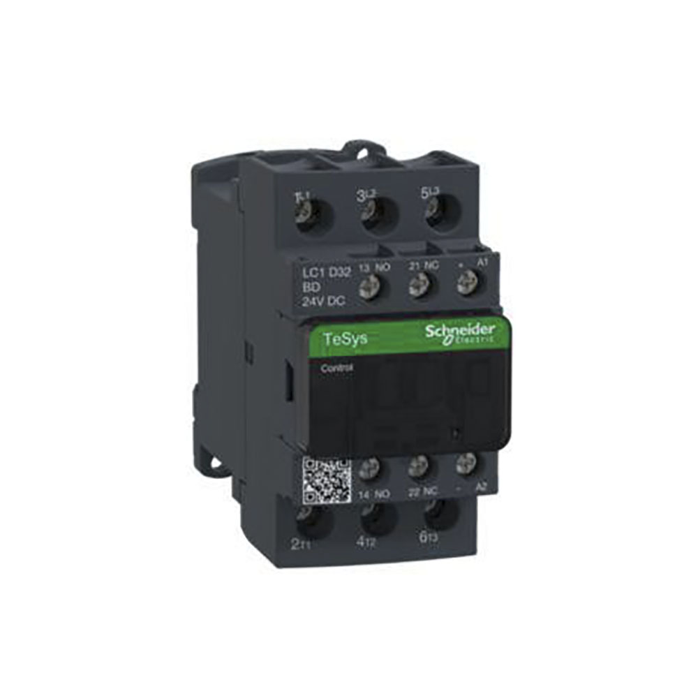 Schneider TeSys D kontaktor LC1D32BD, 3P 32A AC-3 15kW@400V, 1NO+1NC hjælpe kontakt, 24V DC spole