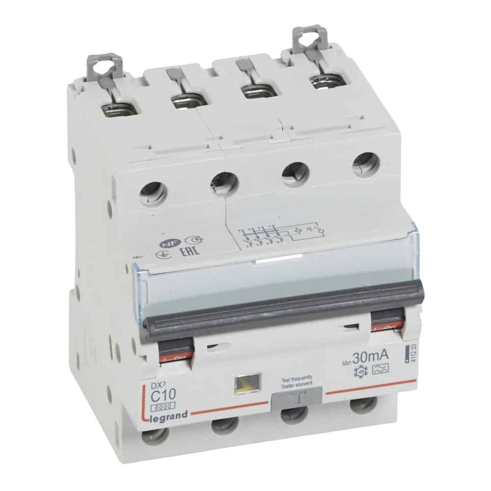 Legrand DX³ RCBO kombiafbryder C10 4pol 30mA type-A 4M 6000/6KA