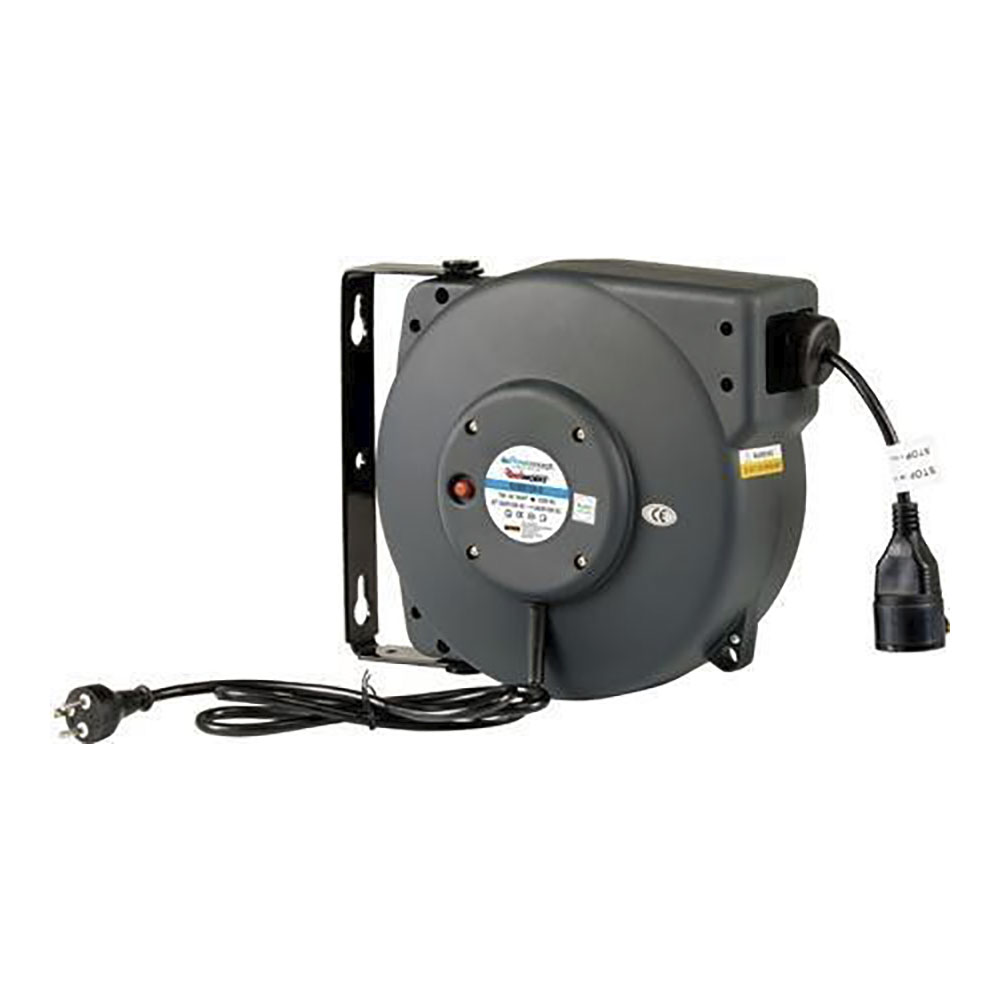Flowconcept Aut. kabelopruller IP42, grå 3 x 1,5mm² 15m kabel danske stik 1000/2000W 230V 10A