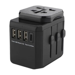 Verdensrejseadapter 3 USB A porte og 1 USB C port med Universal til EU strømstik produkt