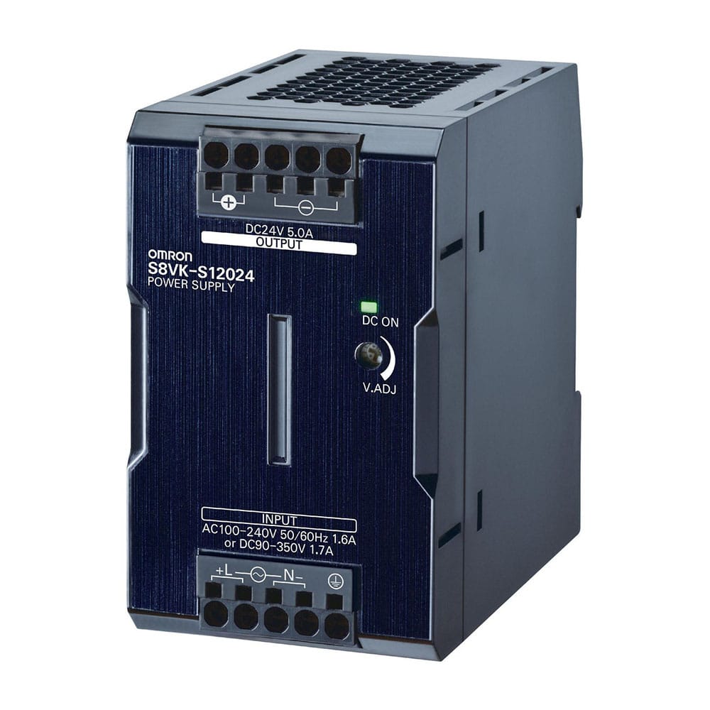 Bogtype strømforsyning, 120 w, 24vdc, 5a, din skinne montage, push in terminal, coated s8vk s12024 produkt