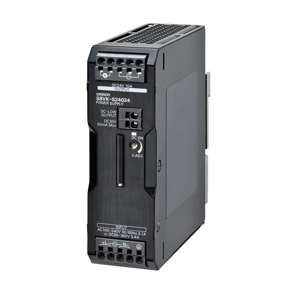 Bogtype strømforsyning, 240 W, 24VDC, 10A, DIN skinne montage, push in terminal, Coated, underspændingAlarm S8VK S24024 produkt