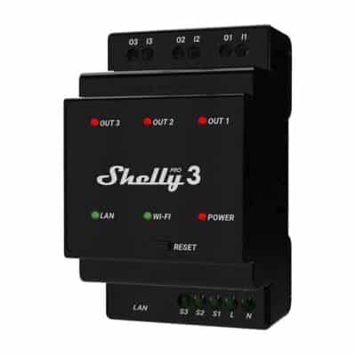 Shelly Pro 3 WiFI relæ, 3 kanalerfaser med potentialfrit kontaktsæt produkkt