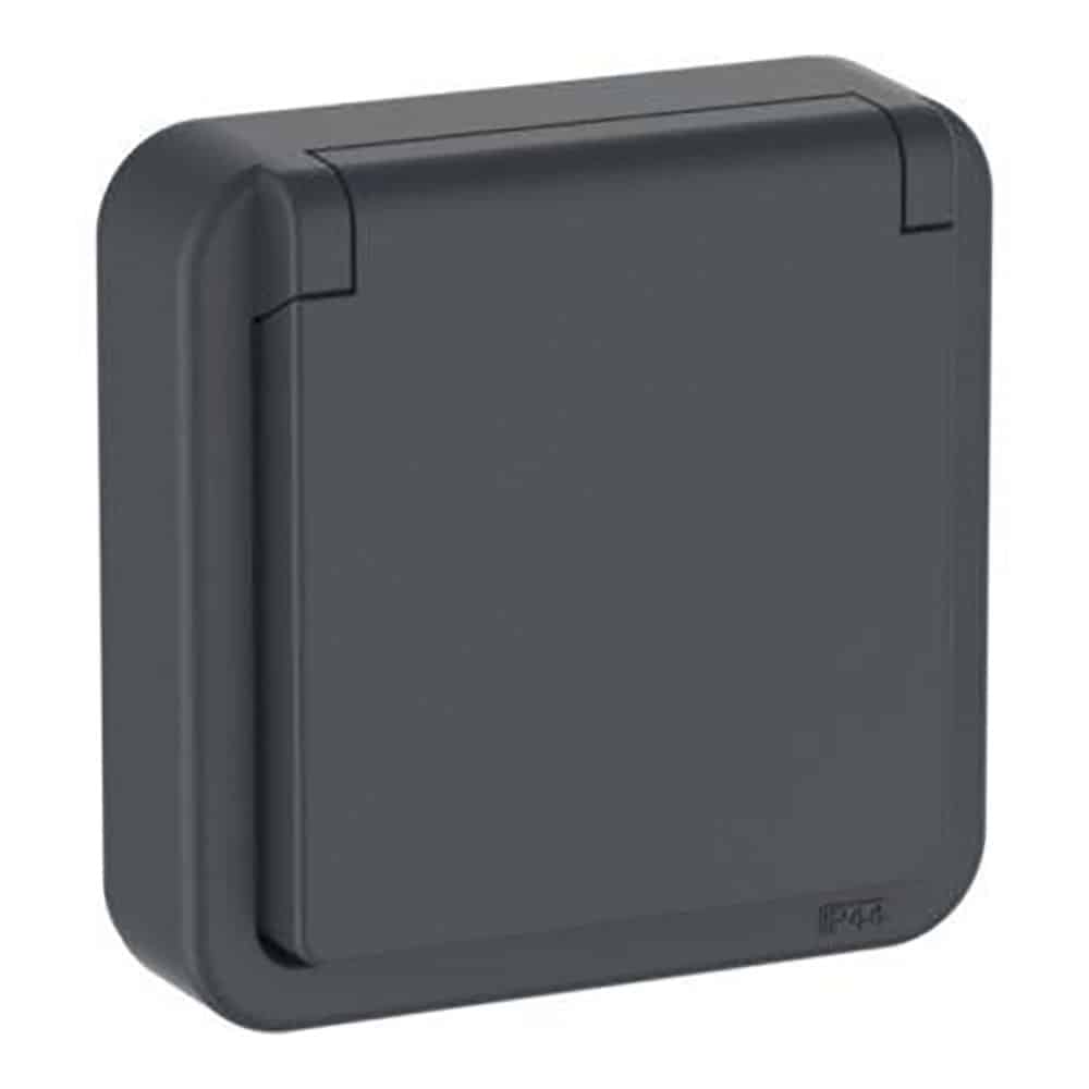 LK OPUS® 74 stikkontakt med lampe 250 V 2-polet med dansk jord IP44, antracitgrå 521M8711
