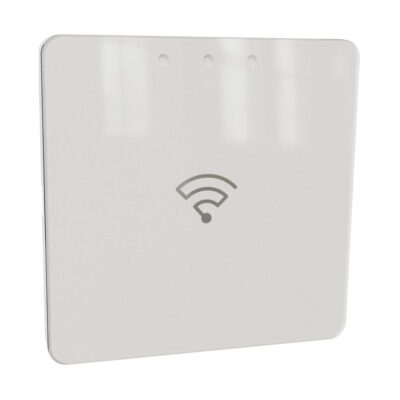 En hvid Wi-Fi-router med signalikon