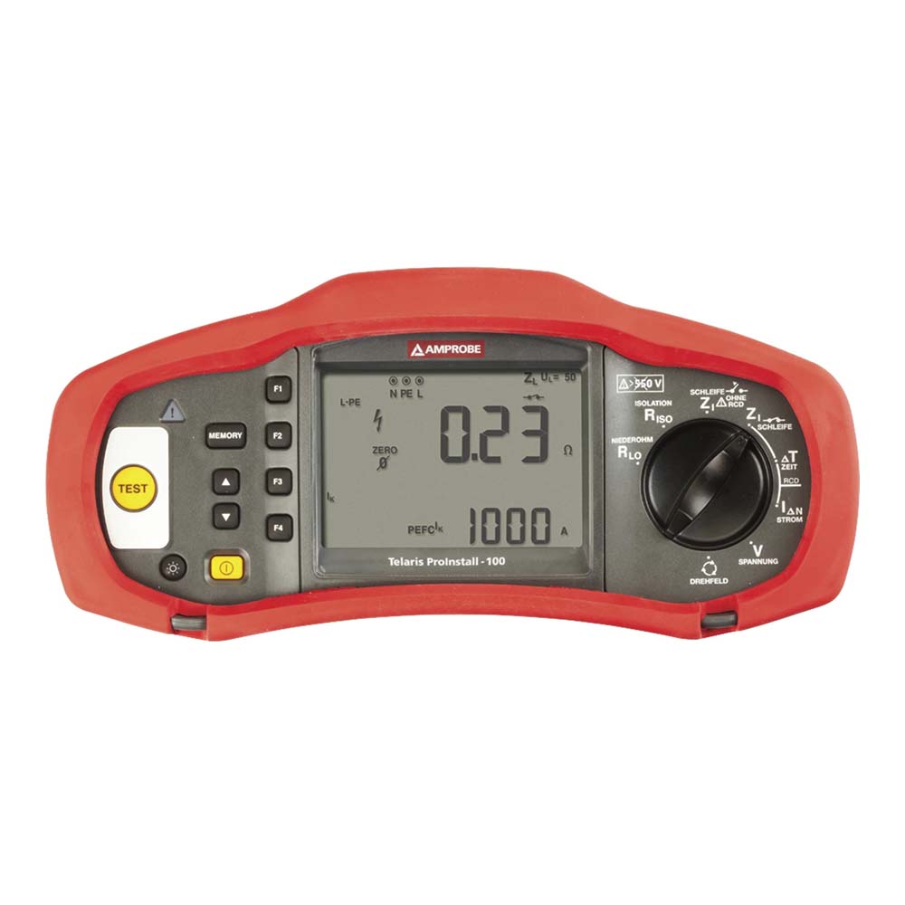 Multimeter with a red casing displaying measurements