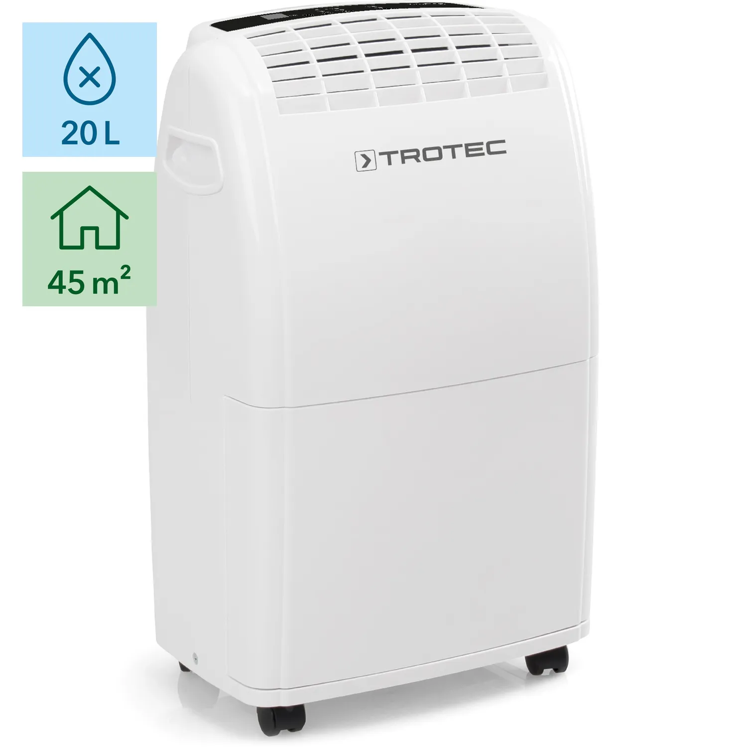 Hvid Trotec TTK 75 E luftaffugter, kapacitet 20L/dag, dækker op til 45 m².