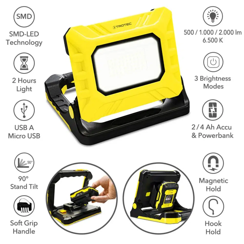 Trotec batteridrevet led-arbejdslampe pwls 15-20v inkl. Batteri og oplader Batteri led arbejdslampe pwls 15 20v 146586 1646127547