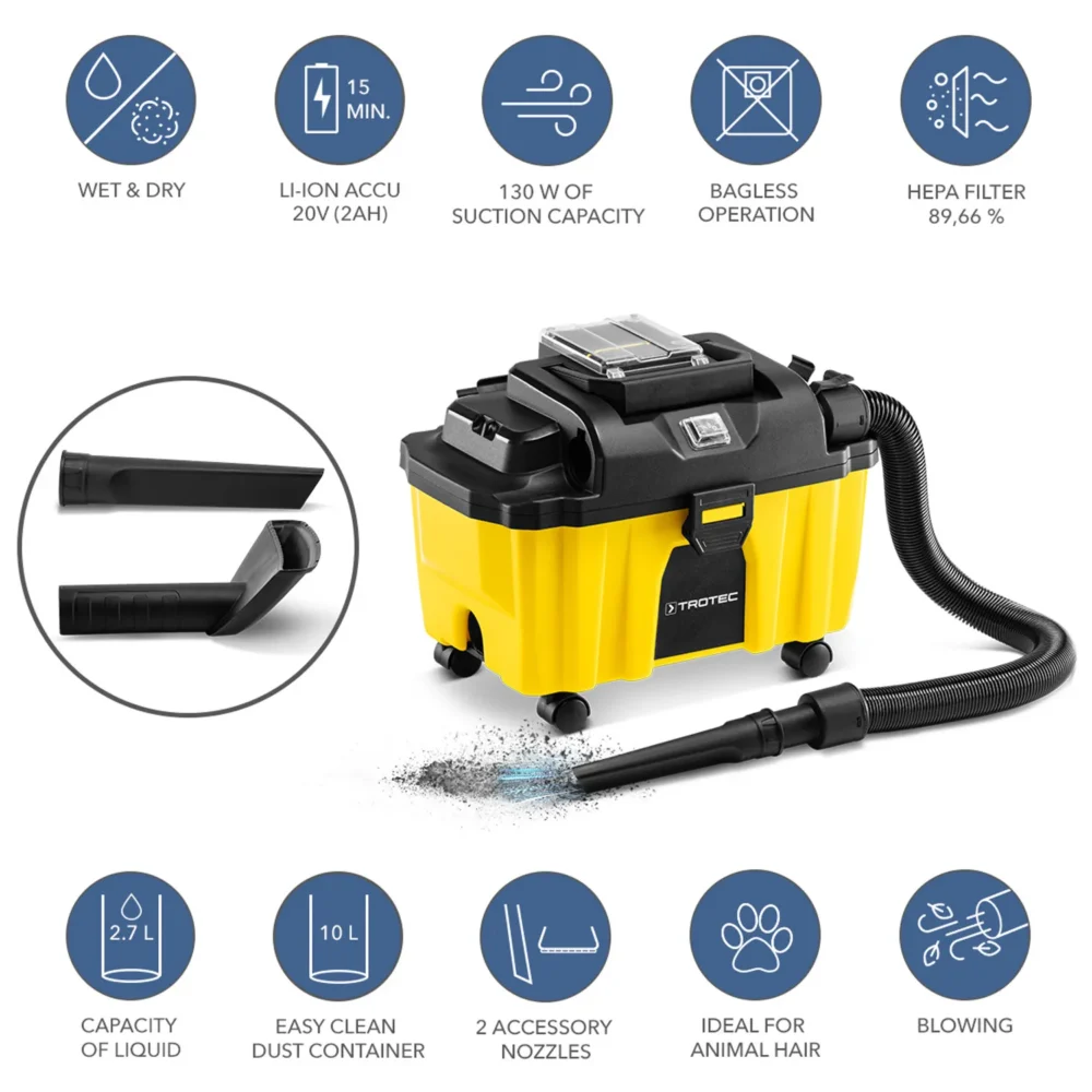 Trotec ledningsfri støvsuger vc 15-20v inkl. Batteri og oplader Batteri støvsuger vc 15 20v 147147 1647415848