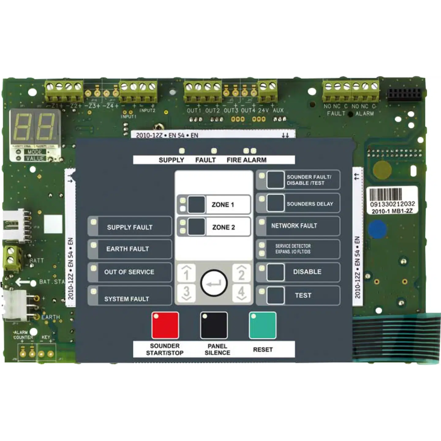 Bundkort til 1X brandcentral. 2 grp.