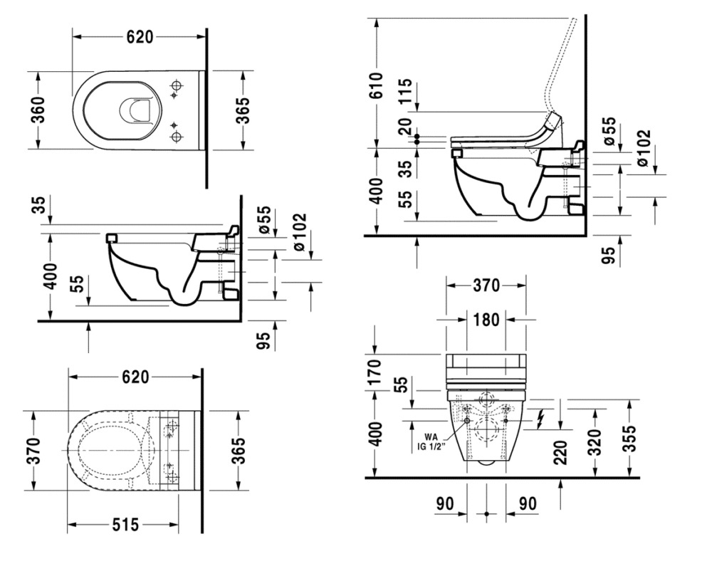 Duravit starck 3 vægtoilet med wondergliss til sensowash