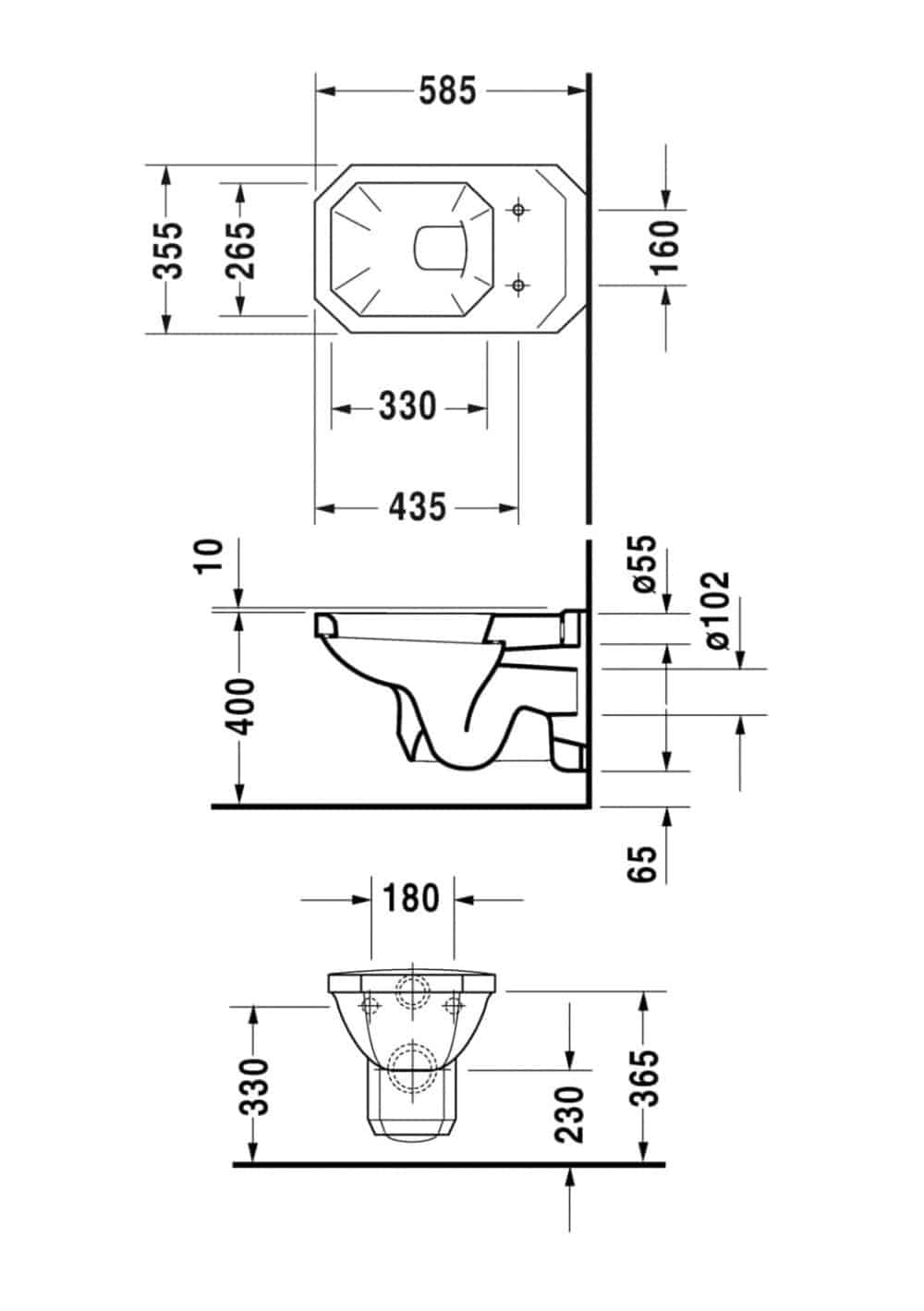 Duravit 1930 serien vægtoilet 355x575mm/6 ltr porcelæn