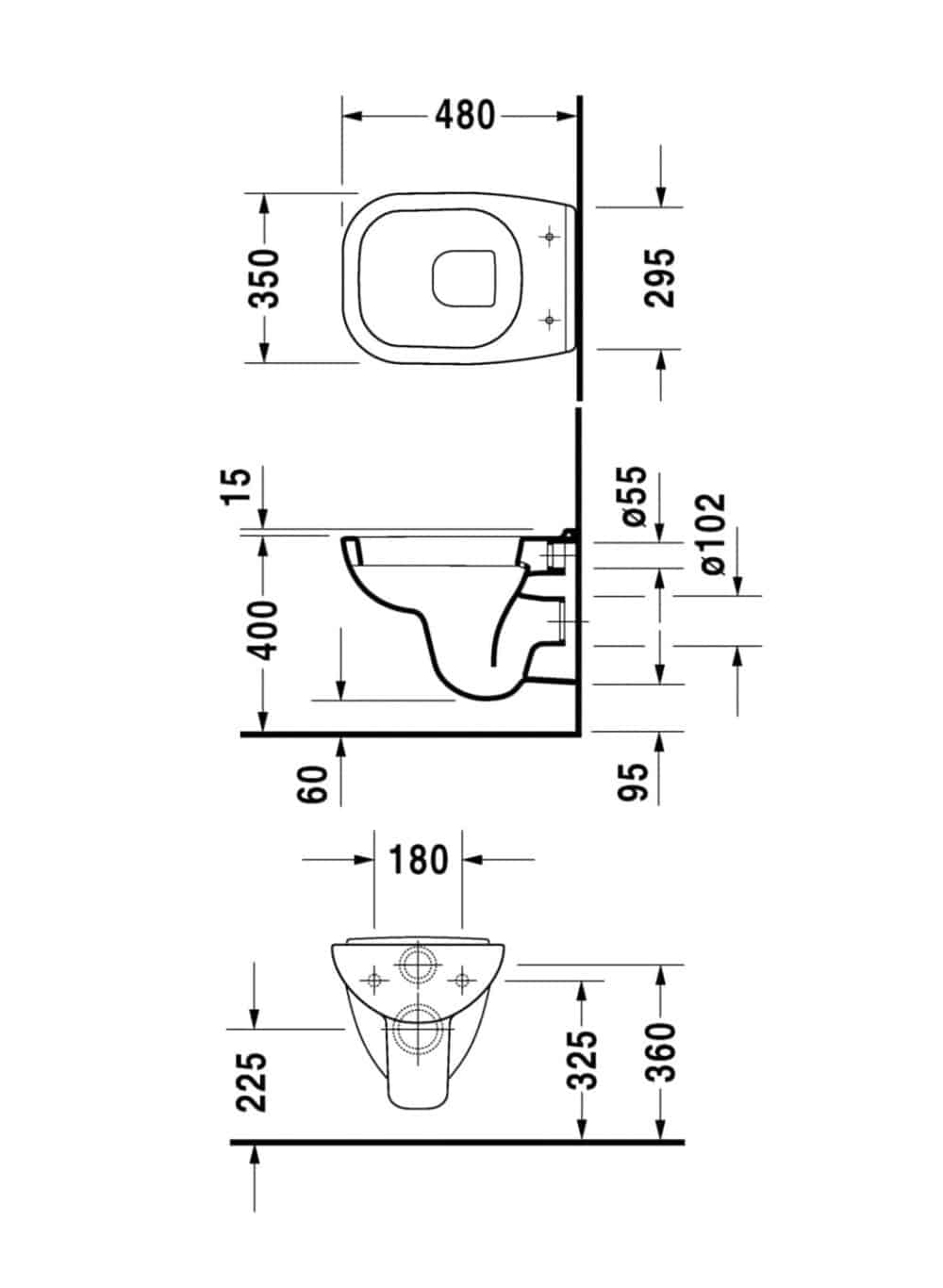 Duravit d-code vægtoilet compact 355x540mm