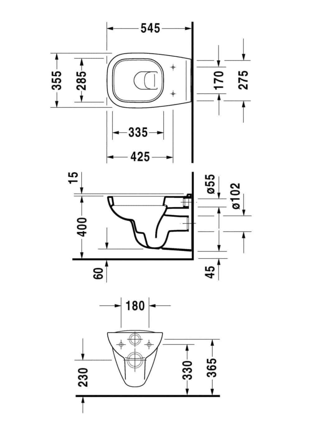 Duravit d-code vægtoilet 54,5x35,5cm