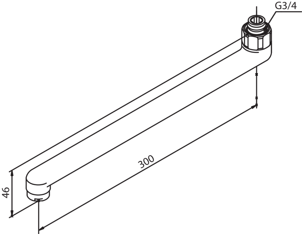 Damixa svingtud 300 mm 3/4 forkromet