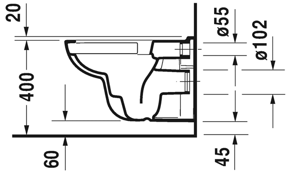 Duravit d-code vægtoilet med åben skylle-rand