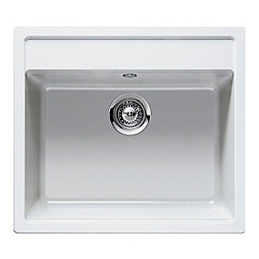 Intra Juvel Nemo Alpina køkkenvask 570x510mm med strainer. Til nedfældning, N100. Hvid Granit