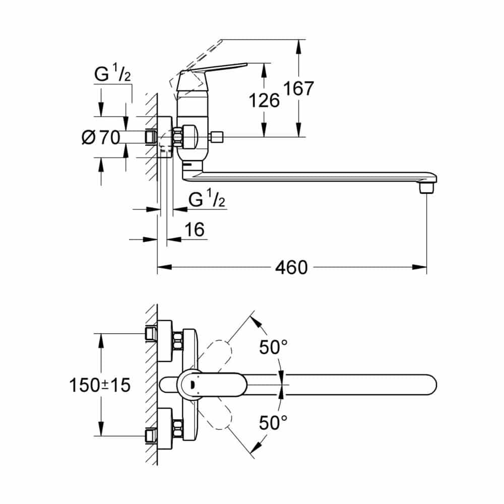Grohe eurosmart cosmopolitan kar/bruse batteri med 400 mm. Tud