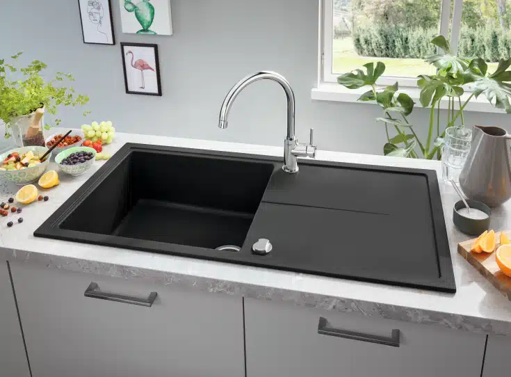 Grohe k400 vask 60 -c 100/50 1. 0 vendb sort granit Grohe k400 vask 60 -c 100/50 1. 0 vendb sort granit