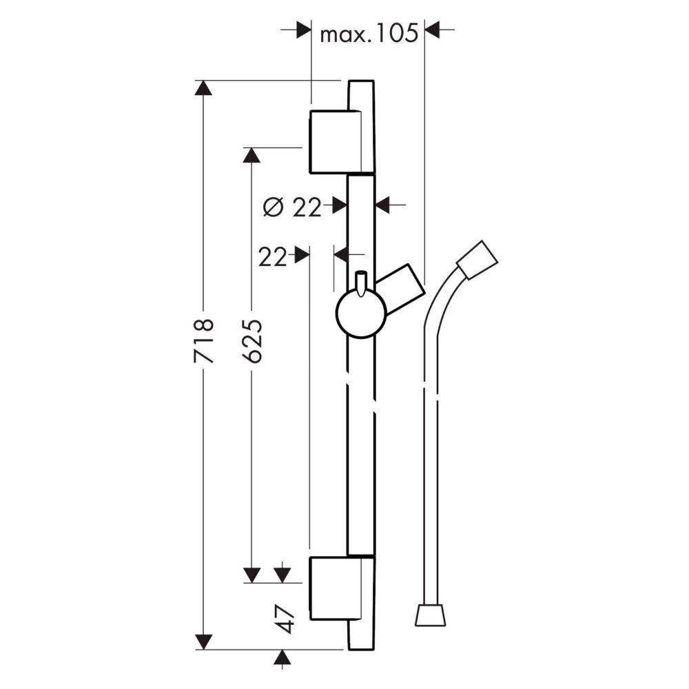 Hansgrohe raindance unica's puro bruserstang 65 cm, med slange