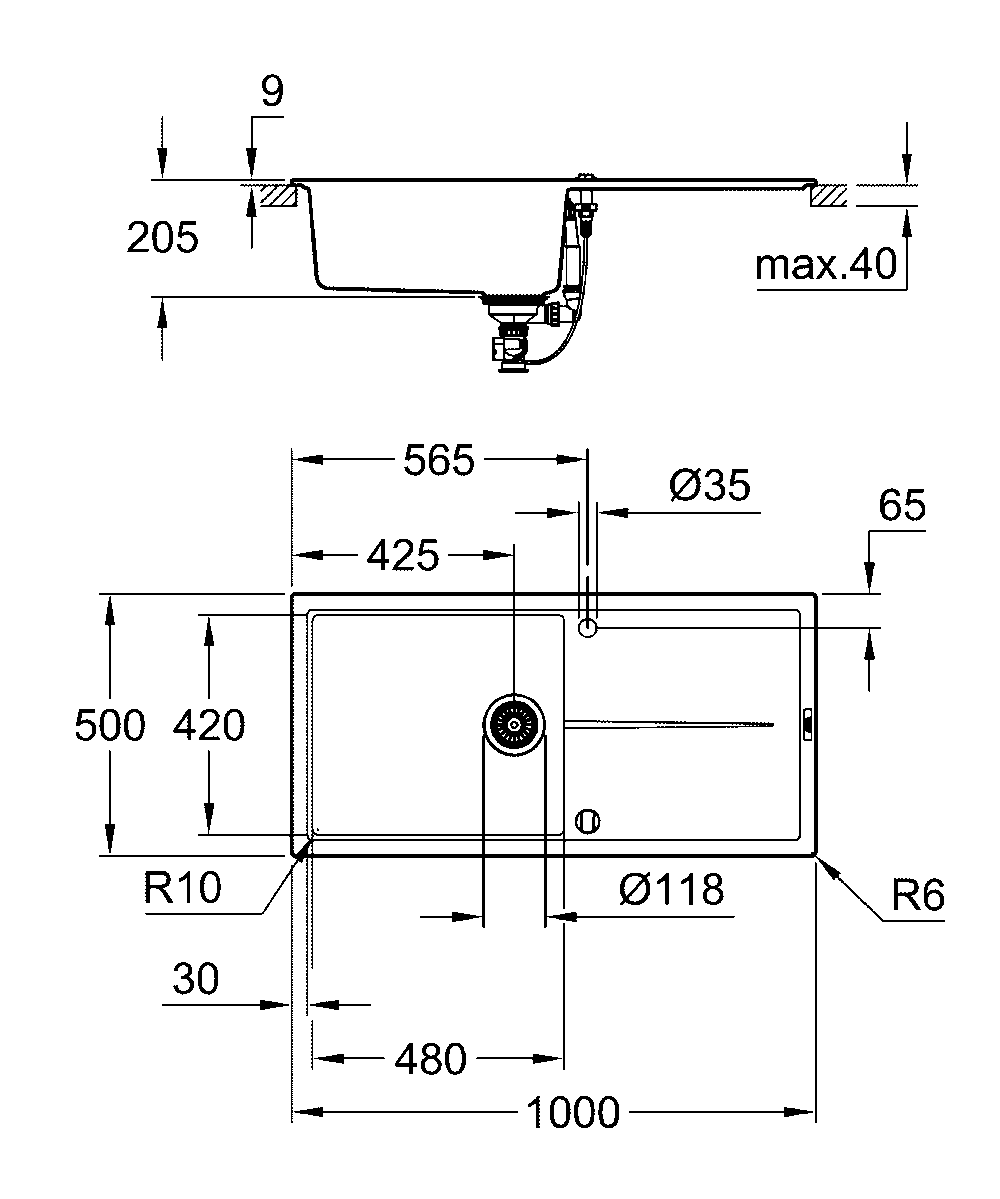 Grohe k400 vask 60 -c 100/50 1. 0 vendb sort granit Grohe k400 vask 60 -c 100/50 1. 0 vendb sort granit