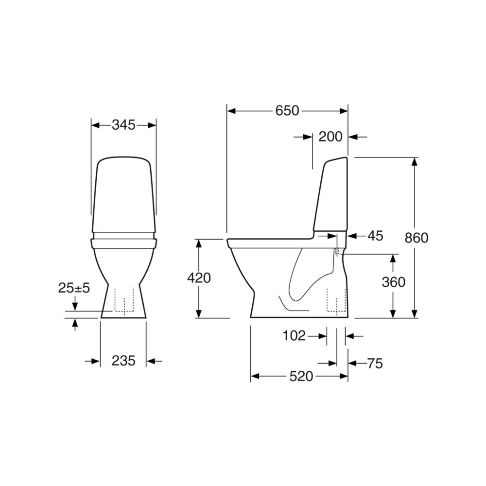 Gustavsberg nautic 1500 toilet. Med åben skyllerand. Skjult s-lås og hygienic flush