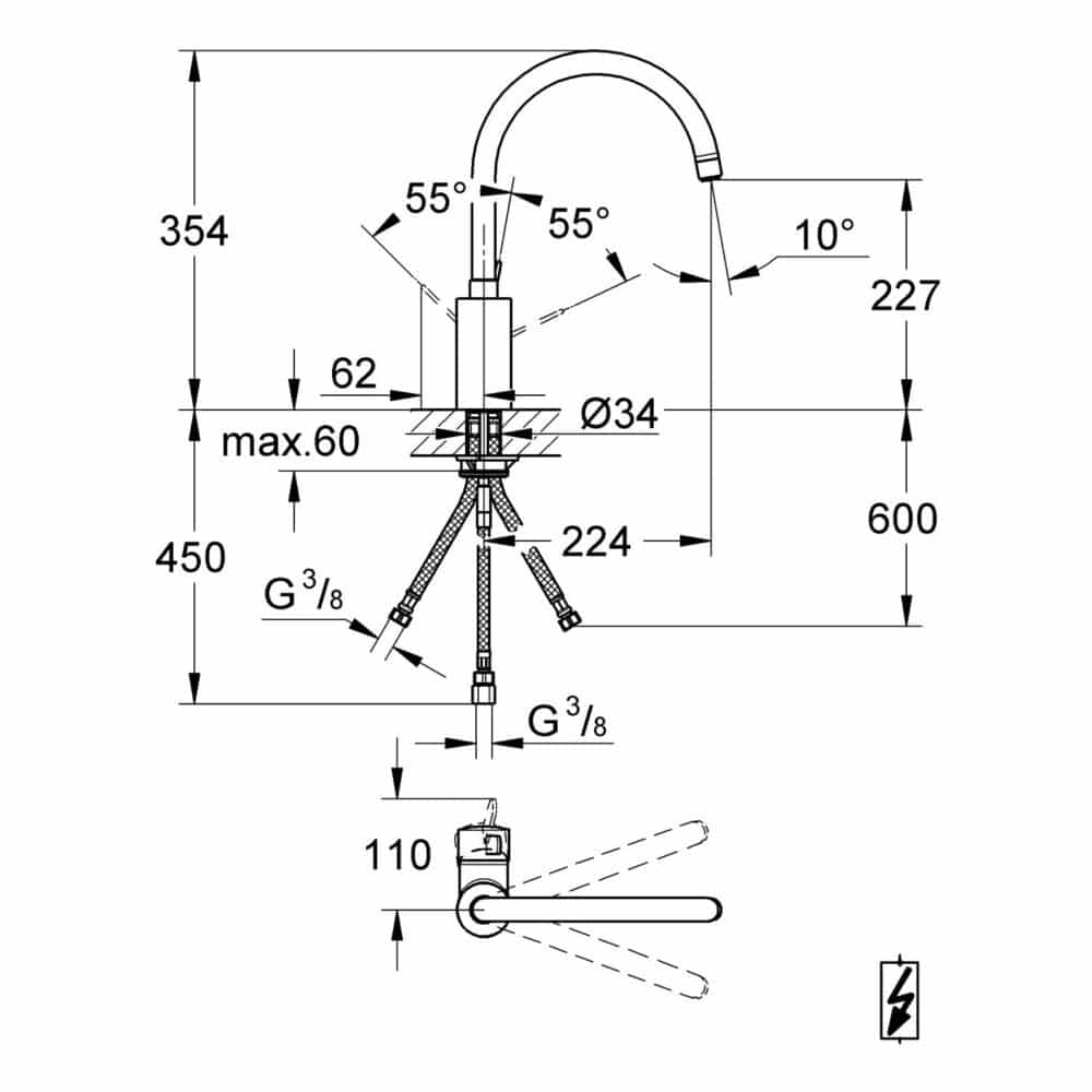 Grohe eurosmart cosmopolitan overløbsarmatur til køkken med høj tud