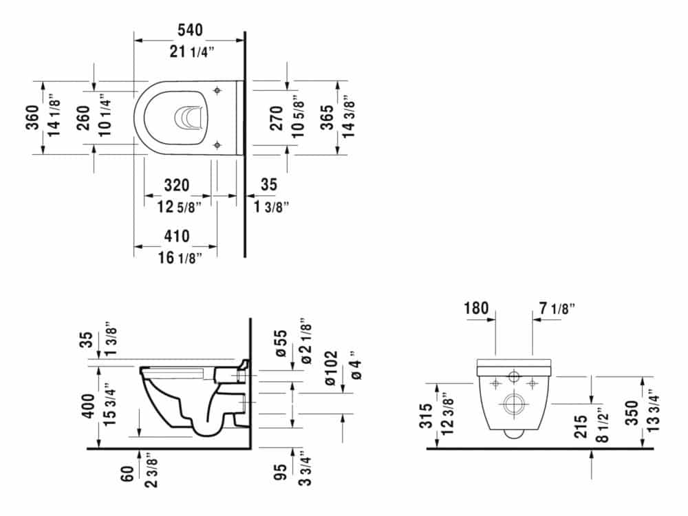 Duravit starck 3 vægtoilet 360x540mm rimless med skjult montering