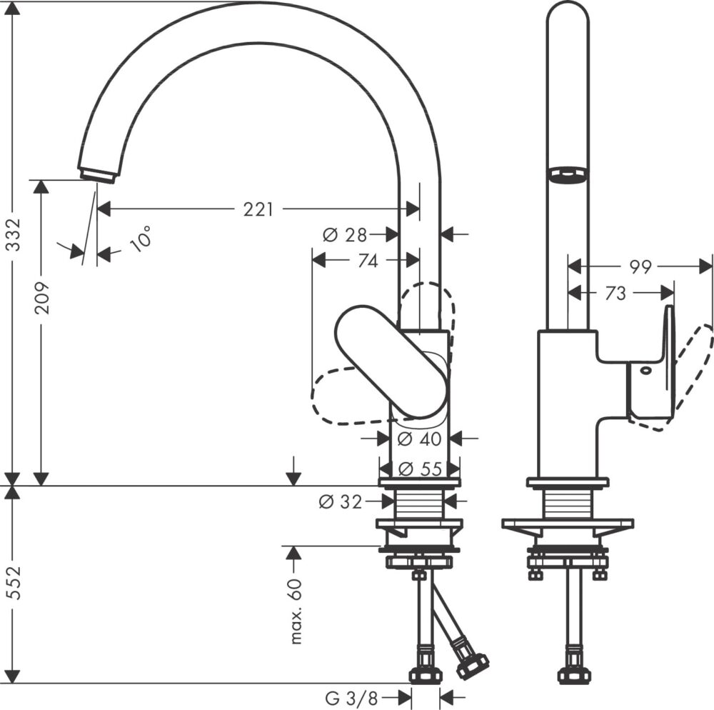 Hansgrohe vernis blend m35 køkkenarmatur 260, 1jet, mat sort