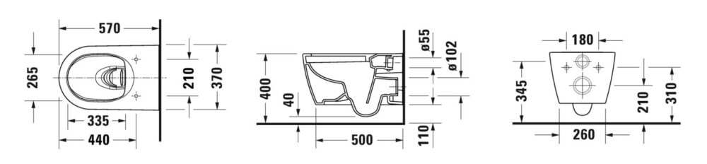 Duravit me by starck hængeskål 570x370x360mm, åben skylle-rand, rotationsskyl