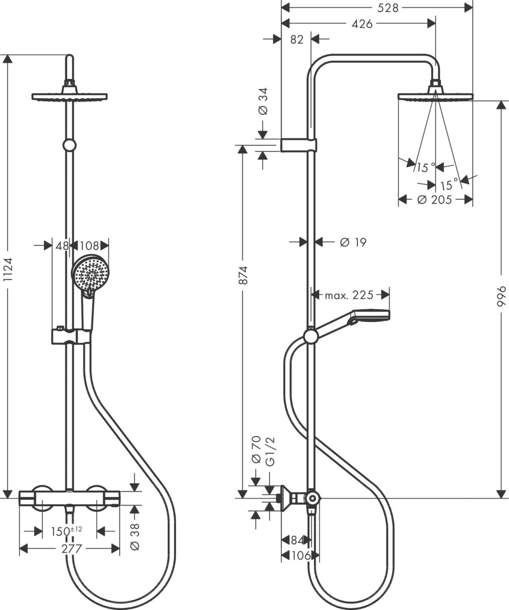 Hansgrohe vernis blend showerpipe med termostatarmatur ø200mm hovedbruser, krom