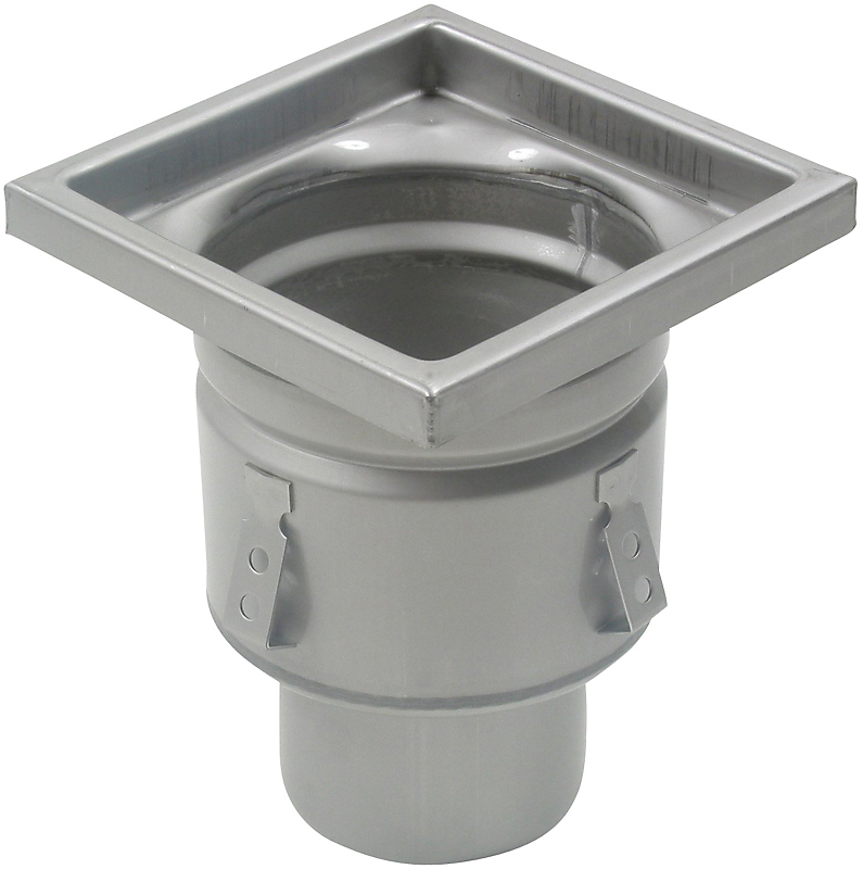 Blücher Industrigulvafløb lodret Ø110 mm udløb, 200x200mm ramme. Til beton & fliser. Syrefast stål