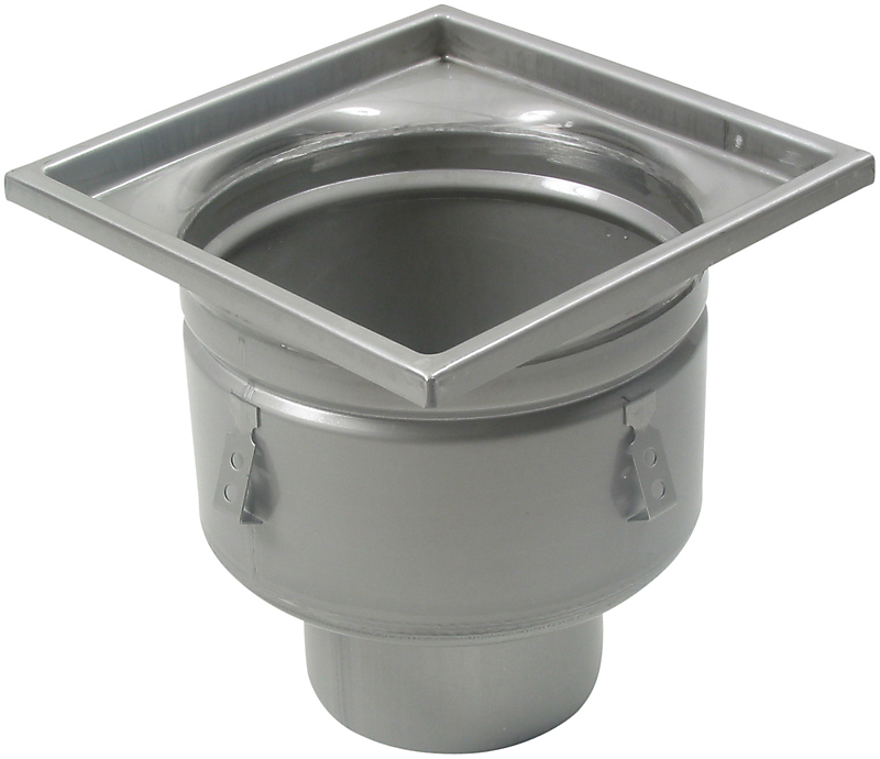 Blücher industri afløbsskål Ø160mm, 300x300mm ramme, lav. Til beton & fliser