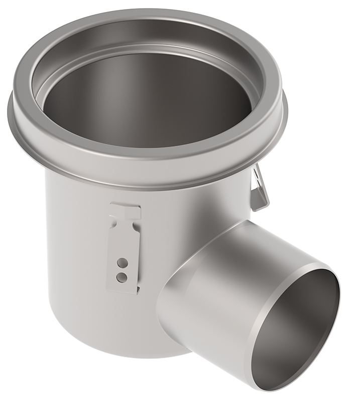 Blücher Industrigulvafløb vandret Ø110 mm udløb, Ø205mm ramme. Til epoxy. Syrefast stål