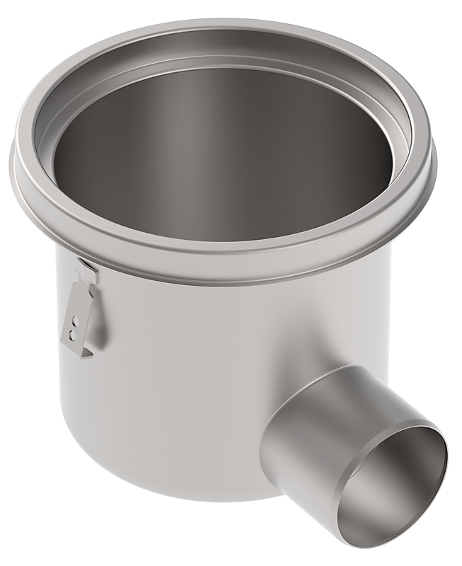 Blücher Industrigulvafløb vandret Ø110 mm udløb, Ø305mm ramme. Til epoxy. Syrefast stål