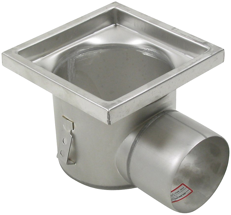 Blücher Industrigulvafløb vandret Ø110mm udløb, 200x200mm ramme. Til beton & fliser. Syrefast stål