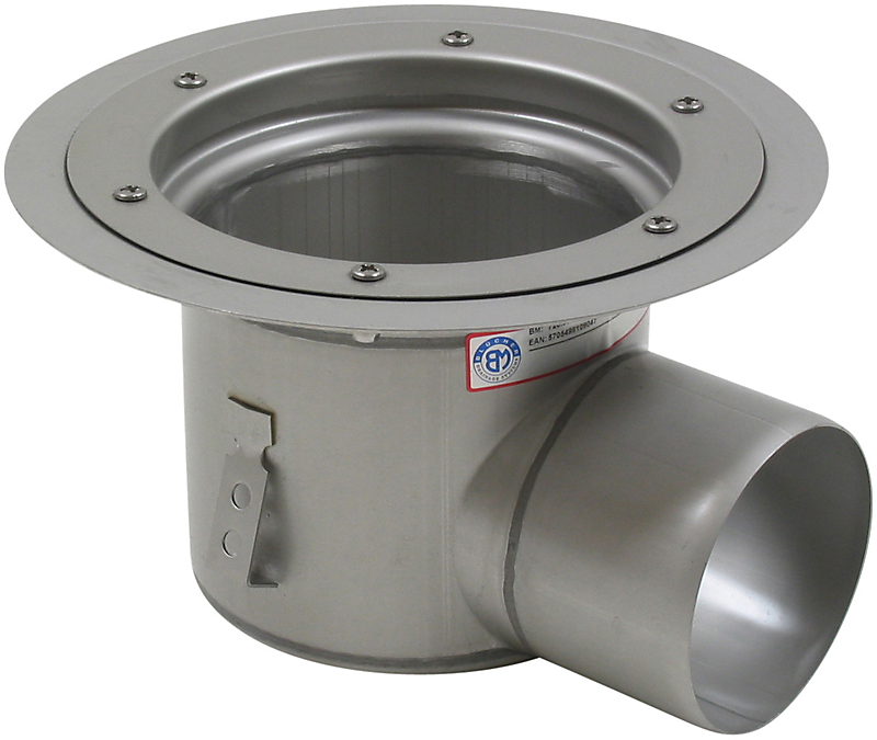 Blücher industri afløbsskål Ø110mm, Ø232mm ramme, lav til vinyl. Vandret