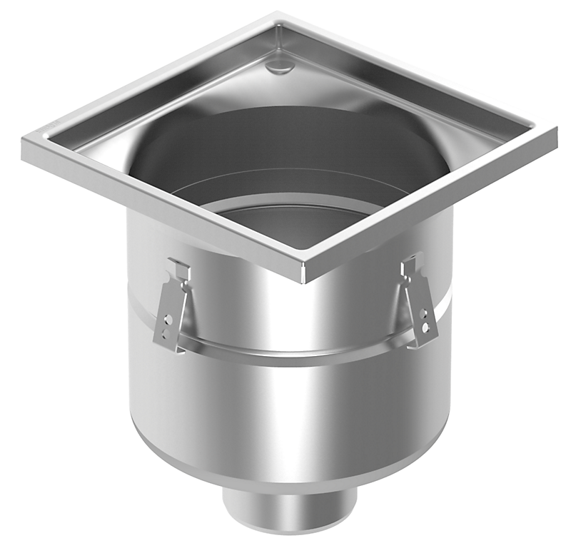 Blücher industrigulvafløb lodret Ø110 mm udløb. Til beton & fliser. Rustfrit stål