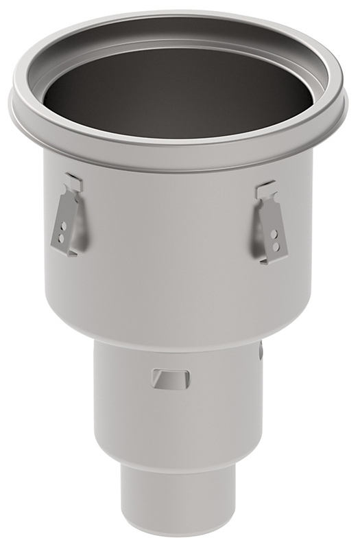 Blücher HYGIENICPRO Høj industrigulvafløb lodret Ø110 mm udløb, Ø305mm ramme. Uden membran. Til beton, fliser & epoxy. Syrefast stål