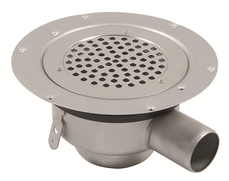 Blücher CIRCLE gulvafløb med vandret Ø50 mm afløb. Til vinyl. Rustfrit stål