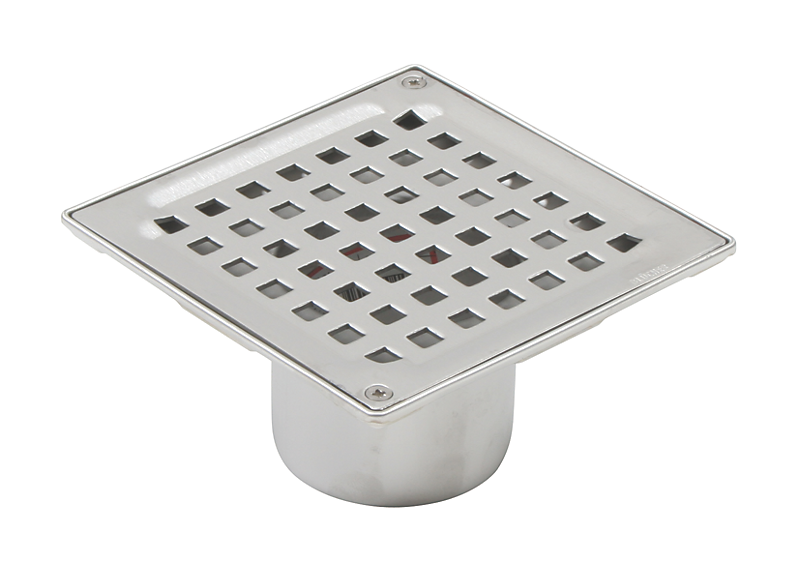 Blücher SQUARE lav gulvafløb med lodret Ø75 mm udløb. Ej til indb. vandlås. Til beton & fliser. Syrefast stål