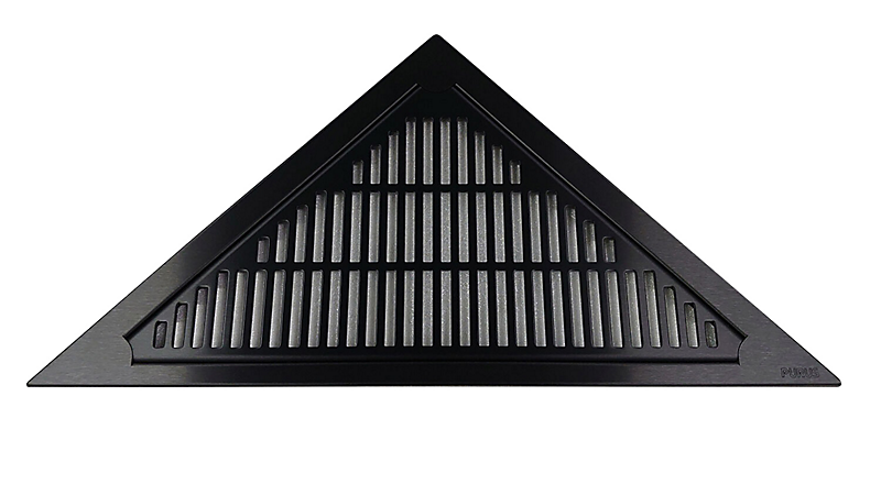 PURUS CORNER RIB rist og ramme 420x300x300mm. Til hjørne. Sort, PVD behandlet stål