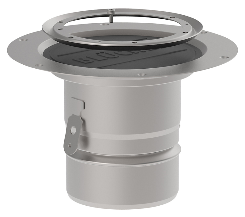 Blücher membranunderdel med stålklemring, lodret Ø110mm udløb. Syrefast stål