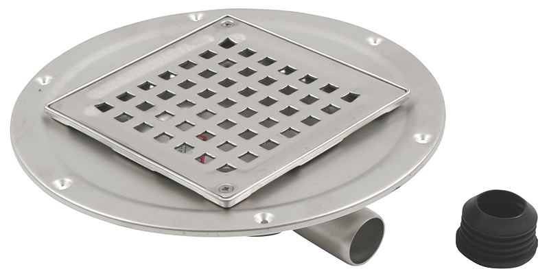 Blücher SQUARE gulvafløb med lodret Ø32/40 mm udløb, med smøremembran. Til beton & fliser. Syrefast stål