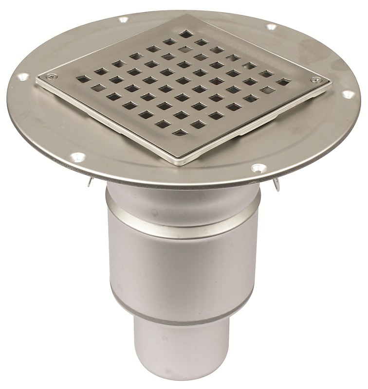 Blücher Square gulvafløb med lodret Ø75 mm afløb og smøremembran. Til beton & fliser. Rustfrit stål