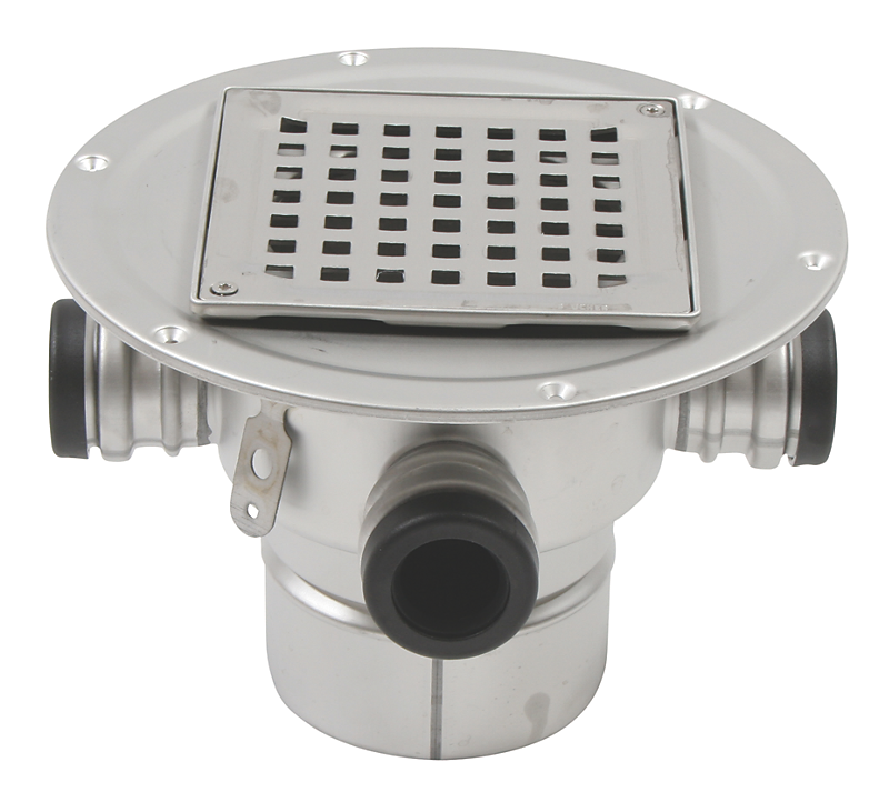 Blücher SQUARE gulvafløb med lodret Ø110 mm udløb samt smøremembran. Til beton & fliser. Syrefast stål