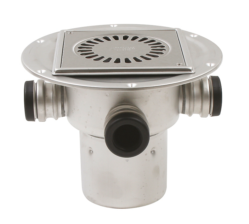 afløbsskål med lodret Ø110mm og 3 sideudløb samt smøremembran. Til beton & fliser