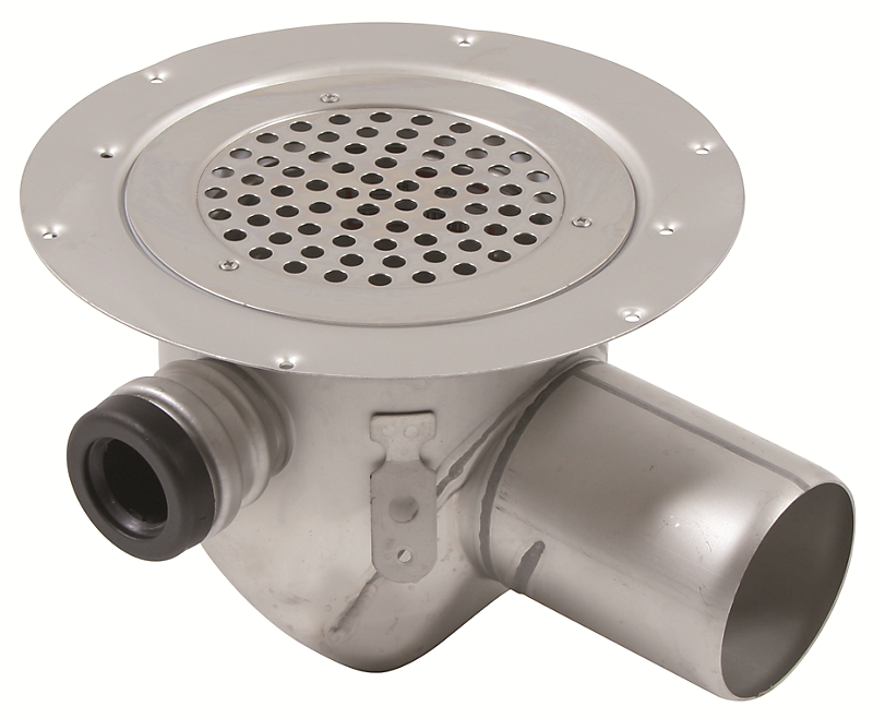 Blücher Circle gulvafløb Ø75 mm vandret til vinyl. Rustfrit stål