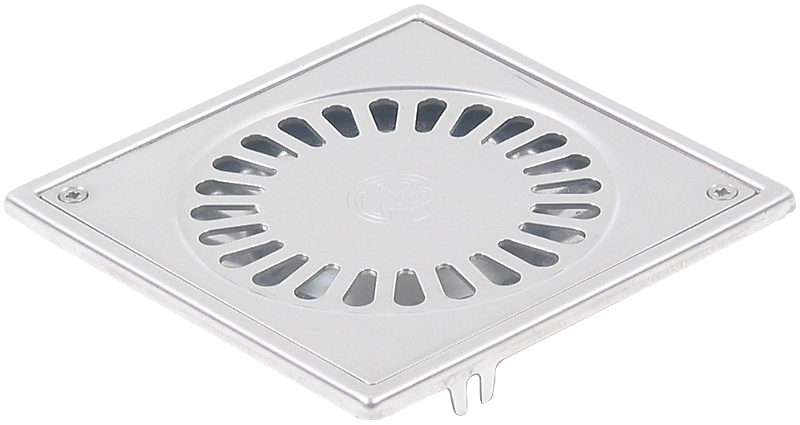 Blücher afløbskål til altan, lav med lodret Ø75 mm udløb. 147x147mm. Til epoxy. Syrefast stål